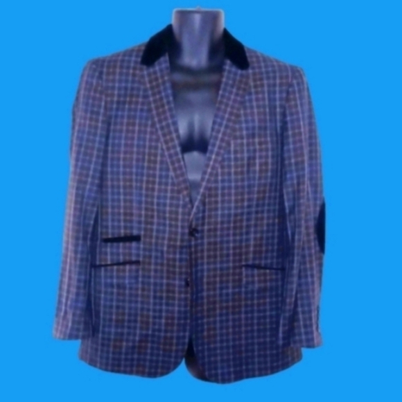 INSOMNIA MANZINO Grey Plaid Blazer, Black Velvet Accents, 40R - Picture 11 of 11
